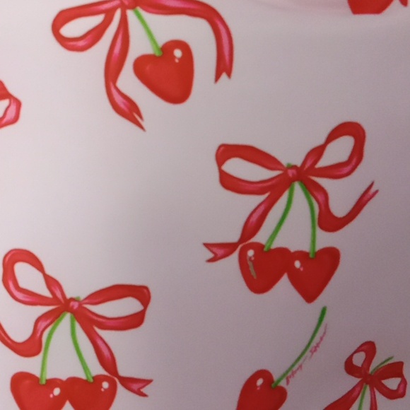 Betsey Johnson Pink Cherry Hearts Lunch Tote πππππ With Ribbons - Picture 5 of 5